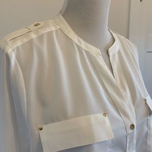 Long Sleeve or roll up to shorter sleeve white blouse